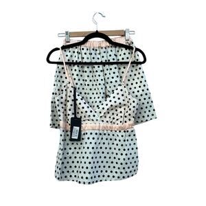 NWT Pinko Black and White Polka Dot Pajama Set Shorts and Tank Size 2